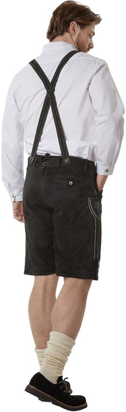 dressforfun - Authentique Lederhosen courte Jannis - Avec ceinture et bretelles - Cuir véritable - Noir - 50 - Oktoberfest Dress Man - Costume d'homme - Dress Up - Costume allemand - Robe de carnaval - Gilet de costume - Pantalon traditionnel en cuir