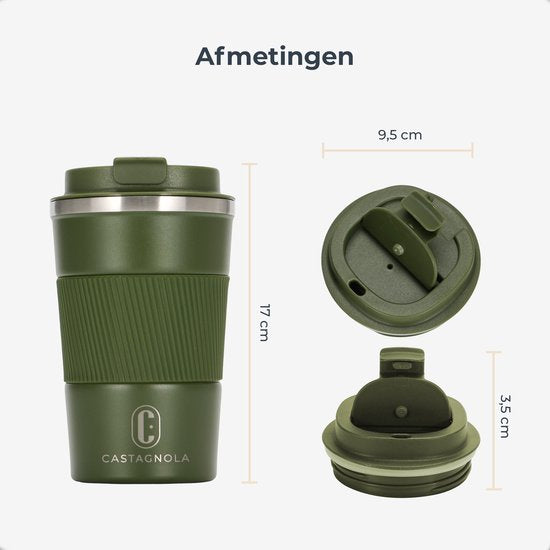 Mug thermos Castagnola - Tasse à café To Go - Mug de voyage pour le café et le thé - Mug à thé - 380 ML - acier inoxydable - Vert
