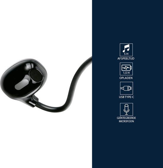 Écouteurs à conduction osseuse Grundig - Écouteurs Bluetooth avec 5 heures d'autonomie - Écouteurs sans fil pour la musique et les appels mains libres - Câble de chargement USB-C inclus.