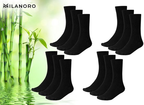 Milanoro - 12 paires de chaussettes en bambou doux pour femmes et hommes - Noir - 35-38