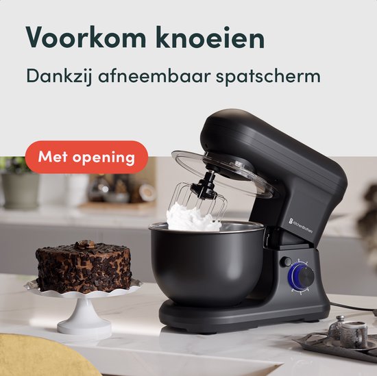KitchenBrothers Robot de cuisine - Robot de cuisine - 5L - Batteur avec bol mélangeur - Batteur de cuisine - 1200W - Noir mat