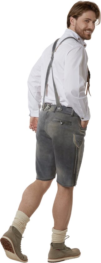 dressforfun - Authentique Lederhosen courte Joshua - Avec ceinture et bretelles - Cuir véritable - Couleur sable - 50 - Oktoberfest Dress Man - Costume d'homme - Dress Up - Costume allemand - Robe de carnaval - Gilet de costume - Pantalon traditionnel en