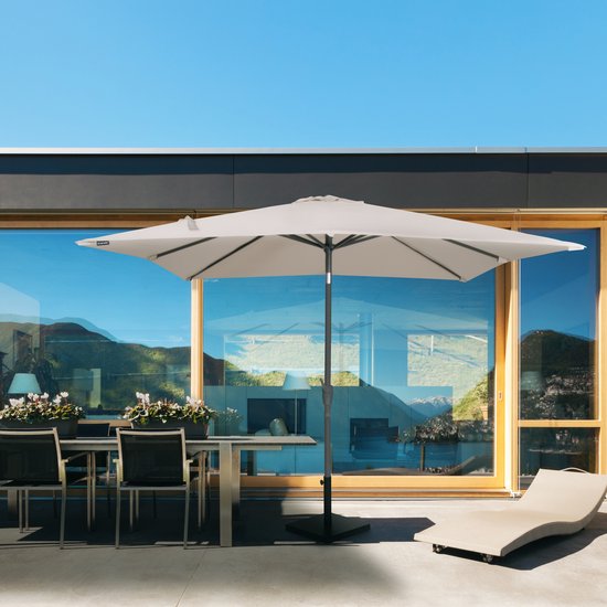 VONROC Premium Parasol à manche Rosolina 280x280cm - Housse de protection incluse - Parasol carré - Inclinable - Toile résistante aux UV - Beige
