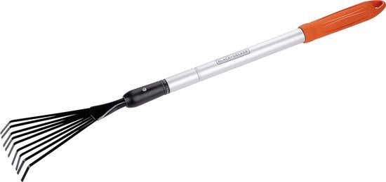 BLACK+DECKER Râteau - Râteau de jardin télescopique - manche extensible de 78 à 111 CM - Râteau à feuilles - Outils de jardin Manche en aluminium et tête en acier carbone - Inox - Argent/Noir
