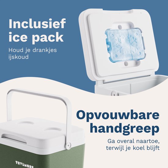 TRVLMORE Cool Box 14L - Frigobox - Elément réfrigérant inclus - Petite boîte réfrigérante - Vert