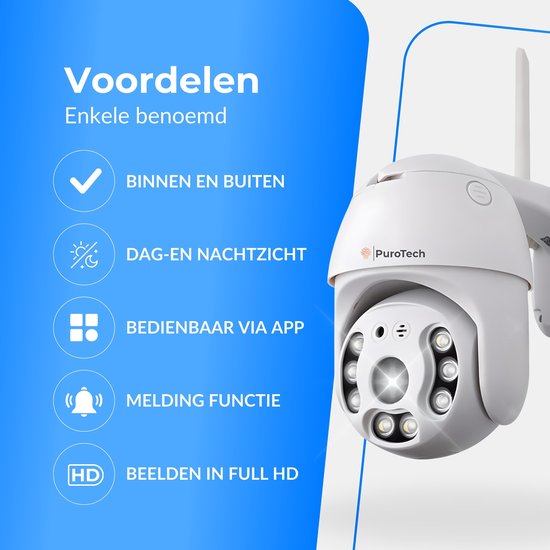 PuroTech Security Camera Core - Caméra extérieure avec vision nocturne - Caméra de sécurité extérieure filaire - Rotative et inclinable - Avec Wifi et app - 3MP - Blanc