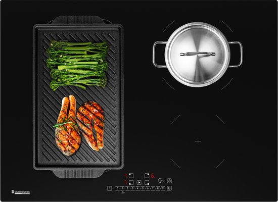 KitchenBrothers - Table de cuisson à induction encastrable - 70 cm - 4 zones de cuisson (2800W par zone) - Flex Zone & Turbo Boost - Verre & Céramique - Noir