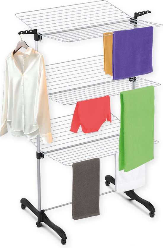 BRASQ Drying Tower Collapsible 3 Layers - Drying Length 36 Metres - Laundry Rack with Wheels and Holders - Drying Rack - Laundry Tower 77x73x140 cm