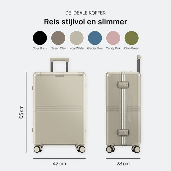 ONYX Hybrid Pro Check-in Suitcase Medium 70 Litres - Polycarbonate recyclé et design sans fermeture éclair - Valise de voyage avec serrure TSA et roues pivotantes - Trolley léger avec compartiment pour ordinateur portable - Blanc ivoire
