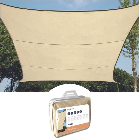 Perel Toile d'ombrage, perméable à l'eau, perméable à l'air, 3,6 x 3,6 m, 180 g/m², HDPE, carré, champagne