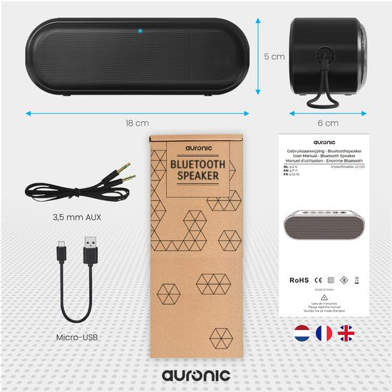 Enceinte Bluetooth Auronic - Boîte à musique sans fil - 20 heures d'écoute de musique - Extra Bass - Noir