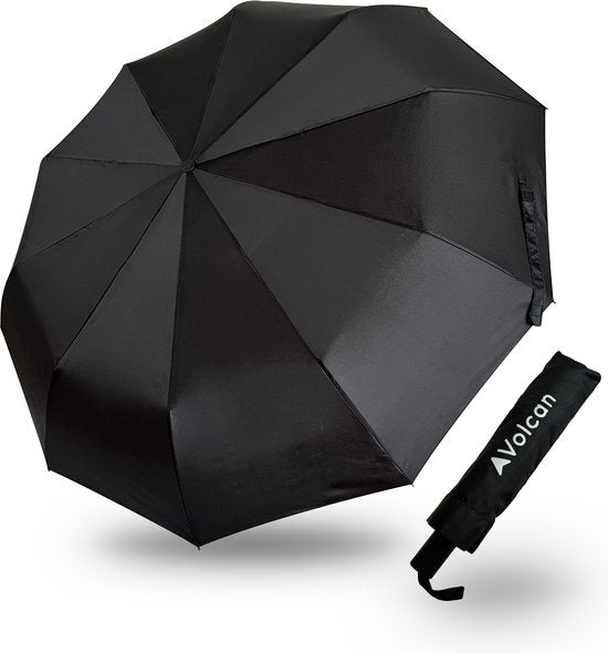 Volcan Storm Umbrella Foldable - Parapluies Storm - Pliable - Ø 110 cm - Coupe-vent jusqu'à 100km p/h - Grand parapluie - Automatique - Noir
