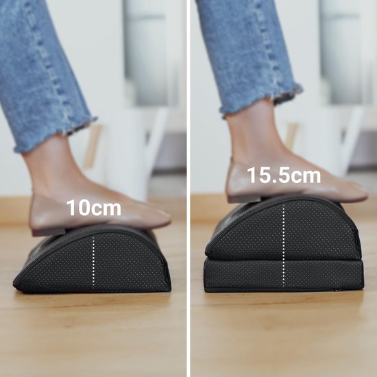 CozySense® Footrest Desk - Tabouret ergonomique - Convient à la maison ou au bureau - Coussin pour les pieds - 2 hauteurs réglables - Antidérapant - Housse avec fonction de massage - Lavable - Noir