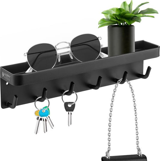 Happy Goods® - Porte-clés - porte-clés - autocollant, magnétique et vis - acier inoxydable - Noir