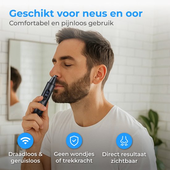 Nuvance Tondeuse à nez - Rechargeable & Rinçage - Tondeuse à nez - Tondeuse à oreilles - Homme & Femme - USB C - Noir