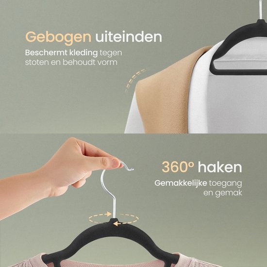 O'DADDY® Velvet Coat Hangers - Cintres - 20 pièces - Antidérapant - 43,5 cm - Cintres en plastique - Noir