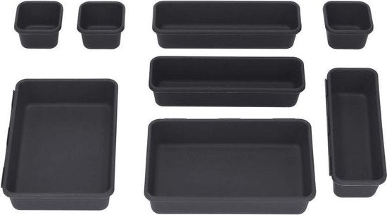 Springos Organisateur de tiroirs | Plateaux de rangement | Séparateur de tiroirs | pour la cuisine et le bureau | Salle de bain | Plateaux de tiroirs | Organisateur de maquillage | 8 pièces | Anthracite