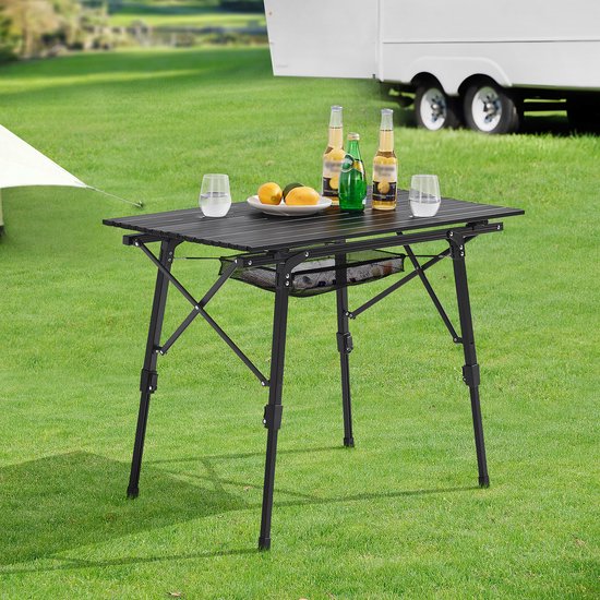 Juskys Table de camping pliable Picco - Noir - 90 x 52 x 68 cm - Sac de rangement inclus