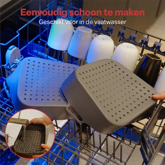 AoraKitchen Plateaux pour friteuse en silicone - 20cm - 5 pièces - Accessoires pour friteuse - Moufles et pinces inclus