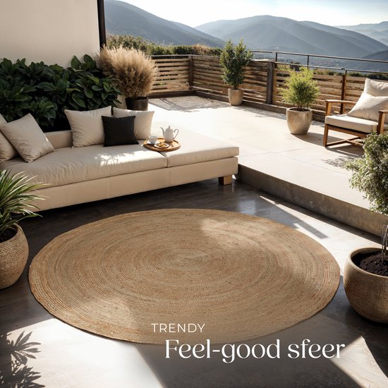 tectake® Tapis tissé à la main - Tapis durable et facile d'entretien - Rond - Jute naturel - Disponible en différentes tailles - Naturel - Ø 200 cm