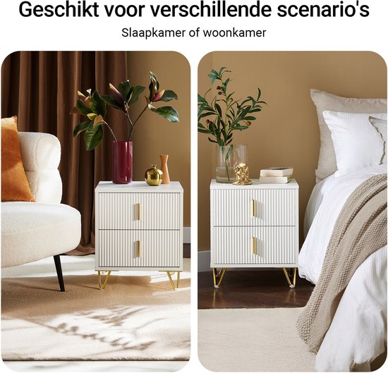 SoBuy 2-Piece Nightstand with 2 Drawers - Side Table - Sofa Side Table - Coffee Table - Bedroom Table - Bed Table with 2 Drawer for Living Room, Bedroom, Office, White, 40x40x47cm, FBT115-Wx2