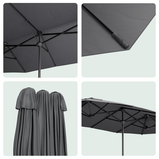 LifeGoods Parasol double - jardin - 220x400cm - jusqu'à 8 personnes - imperméable - UPF50+ - gris foncé