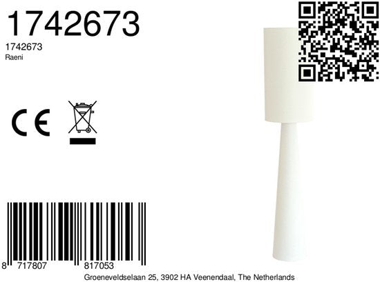 Light & Living - lampadaire - Raeni - blanc - textile - Ø 38cm - E27 - 1742673