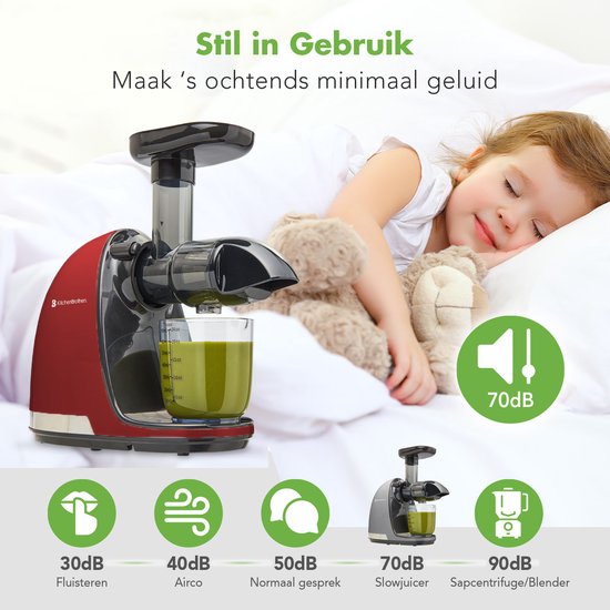 KitchenBrothers Slowjuicer - Extracteur de jus - Presse légumes et fruits - 700ml - Avec récipient à pulpe - Extracteur de jus - Cadeau de fête des mères - Rouge