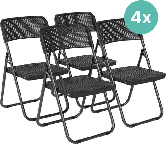 LifeGoods Set de 4 chaises pliantes - Chaises de jardin pliantes - aspect rotin noir - Chaises pliantes - capacité de charge de 200 kg