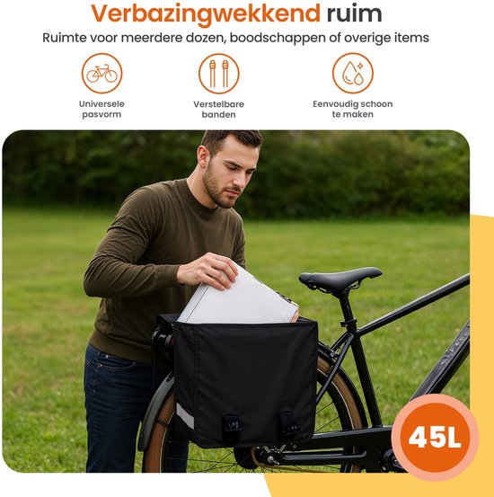 Goliving Bicycle Bag 45 Liter - Sacoche double pour vélo - Imperméable - Avec réflecteurs - Vélos électriques - Noir