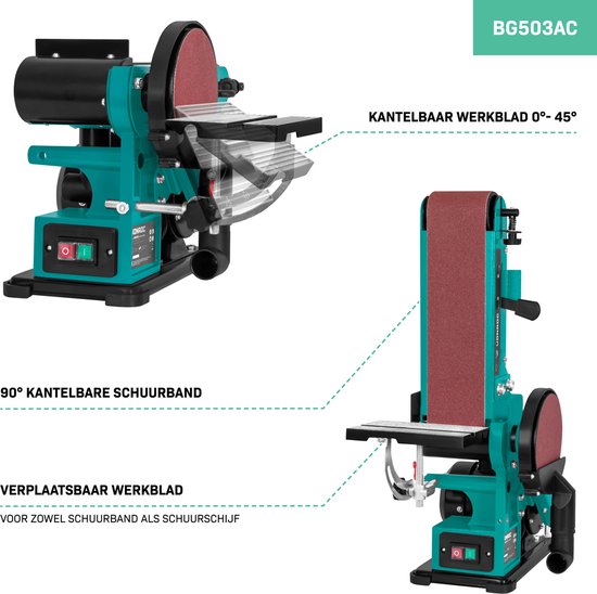 VONROC Ponceuse à bande et à disque 350W - Inclut 2x bande abrasive 100 x 915 mm (P80 & P120) et 2x disque abrasif Ø150 mm (P80 & P120)