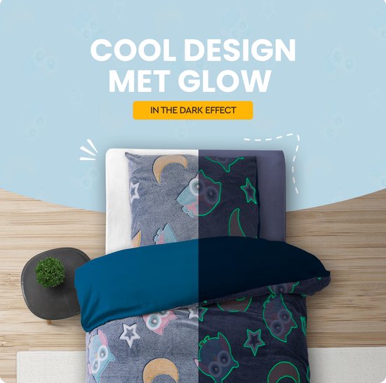 Sleeptime - Hibou de nuit - Housse de couette 140X200/220 + 1 x taie d'oreiller 60x70 - Bleu