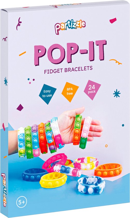 Partizzle 24x Fidget Toys Pop It Bracelets Kit - Bracelets à distribuer - Cadeaux de fin d'études - Pour les enfants et les tout-petits