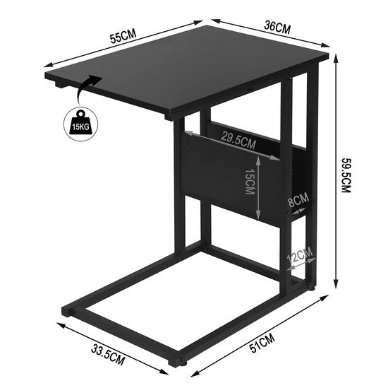 Table basse - Table d'appoint - Table de salon - Table de séjour - Table d'appoint - Noir - 55x36x59.5cm