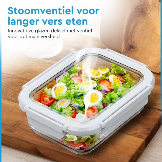 Nord Kitchen Preserving Trays Set - with Glass Steam Lid - Meal Prep Trays - Freezer Trays Full Glass - Airtight - 5 Pieces - 1040 ML