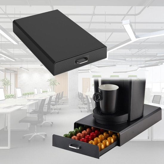BRASQ Porte-capsules pour capsules Nespresso - Boîte de rangement avec tiroir - 50 tasses - Porte-tasses à café Noir