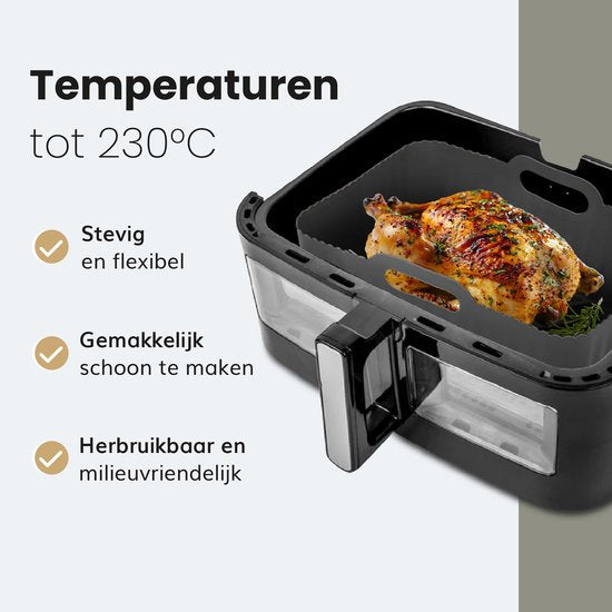 Plateaux en silicone pour friteuse - 2 pièces - Friteuse à air chaud - Accessoires - Papier sulfurisé - Convient à XXL Philips, Ninja, Inventum - Panier - Matériau sûr - Luft