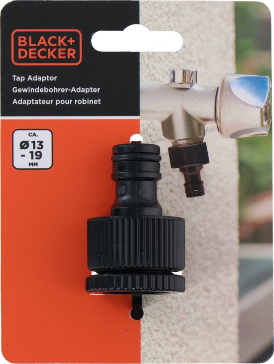 BLACK+DECKER Raccord de tuyau avec réducteur - ⌀13-19 MM - Raccord étanche - Noir
