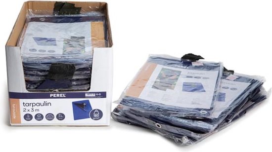 Perel Tarpaulin, ultra-strong, 26 anneaux, coins renforcés, rectangulaire, bleu/noir, 180 g/m², 5 x 8 m