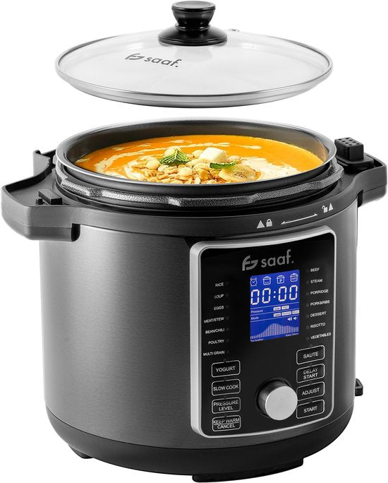 Multicuiseur avec Airfryer - 15 pièces - 6L - 24 programmes automatiques - Mijoteuse, cuiseur de riz, cuiseur vapeur, autocuiseur - Gris - de Saaf