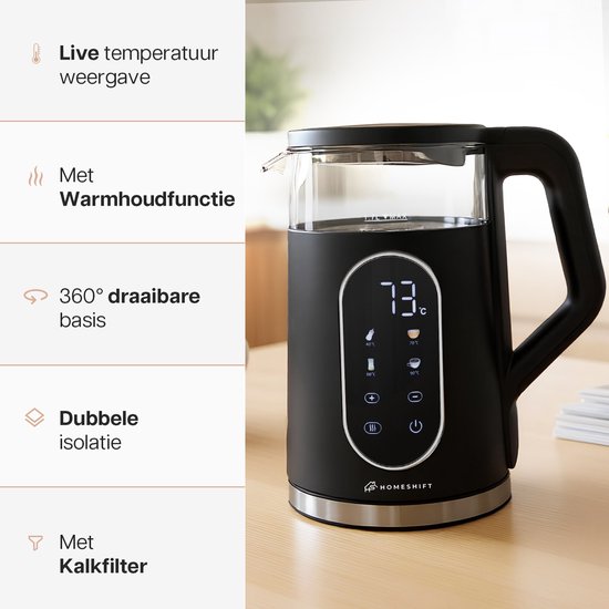 Bouilloire HomeShift® avec contrôle de la température - Fonction maintien au chaud - Double paroi - Électrique - 1,7 litre - 2200W - Noir