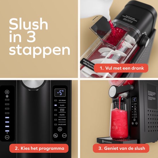 KitchenBrothers Slush Puppy Maker - 1.6L - 6 supports - sans BPA - Slushi Machine - Ice Cream Maker - Noir