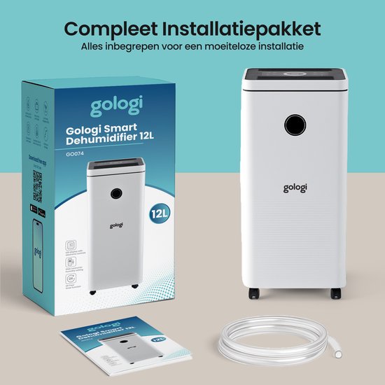 Gologi Déshumidificateur avec application - Déshumidifie jusqu'à 12L par jour - Fonction Lavage-Séchage - Pour la maison - Convient pour la cave, la chambre, la salle de bain et le salon - Déshumidificateur - Dévoreur d'humidité contre la moisissure - Bla