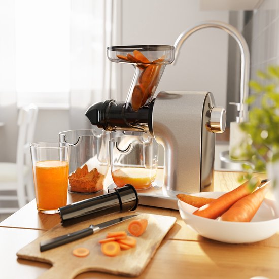 KitchenBrothers Slowjuicer - Compact - Extracteur de jus - Presse-légumes et fruits - 45 mm - 500 ml - Gris