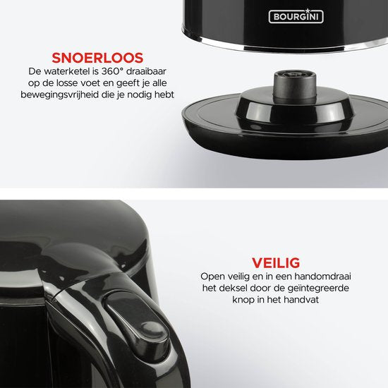 Bouilloire numérique Bourgini Cool Touch - 1.7L - Noir