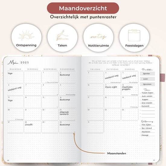 Systemyze Agenda 2025 Adultes - Planificateur - Journal - Organiseur - Feuilles d'autocollants incluses - Format A5 - Rose