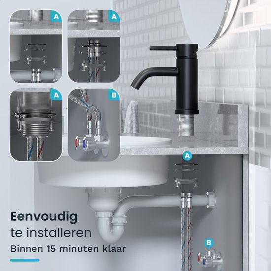 Mirlux Wash Basin Tap Black - Wash Basin Mixer Bathroom - Basin Tap - Basin Tap/WC Tap - Faucet - Cold & Hot Water Tap - Toilet Tap Cold & Hot Water