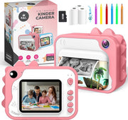 K&L® 3 IN 1 Digital Kids Camera + Instant print + play camera - 32GB micro sd card - camera kids - Vlog camera with games - Photo camera for kids - Small size toy - With video function - Pink