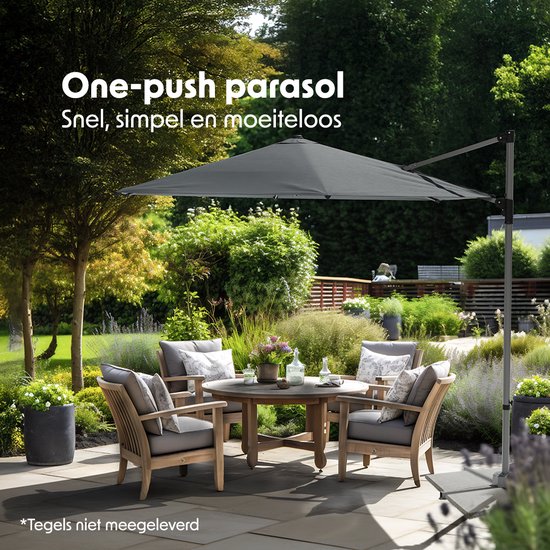 LifeGoods Parasol - Ø300 cm - 30° inclinable - Système One-push - Imperméable - avec housse - Anthracite