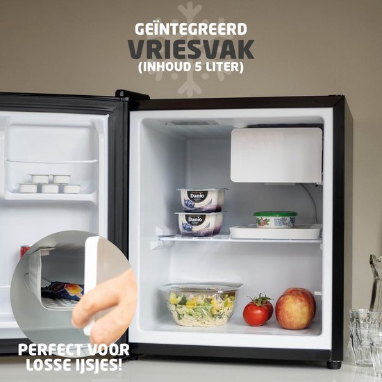 BREND BR-2241 Mini réfrigérateur avec congélateur - 42 + 5 litres - Réfrigérateur-congélateur - Eclairage LED - Noir - Idéal pour le bureau, le camping et la chambre à coucher